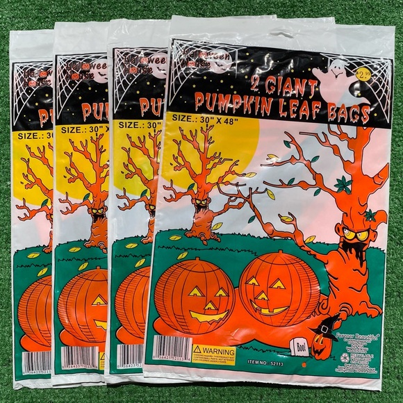 Vintage Halloween House Giant Pumpkin Leaf Bags 30” x 48” Lot Of 8 Bags … - Picture 1 of 7